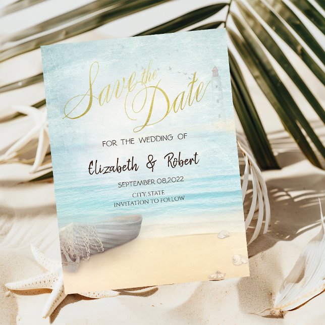 Strandsandsbåt fyr sparadatum spara datumet (Skapare uppladdad)