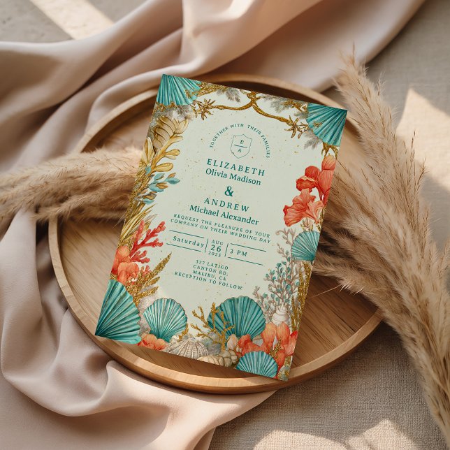 Strandskal Botanisk Bröllop Inbjudningar (Skapare uppladdad)