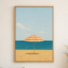 Strandskärm Solnedgång Akvarell Kustkonstaffisch Poster