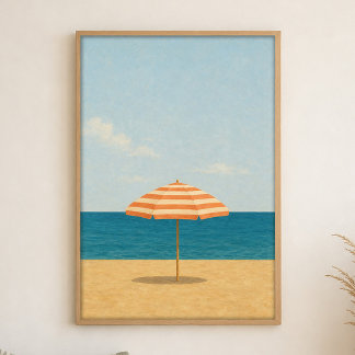 Strandskärm Solnedgång Akvarell Kustkonstaffisch Poster