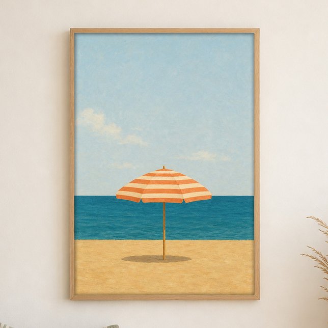 Strandskärm Solnedgång Akvarell Kustkonstaffisch Poster (Shown framed for scale. Poster ships unframed; frames are an optional add-on.)
