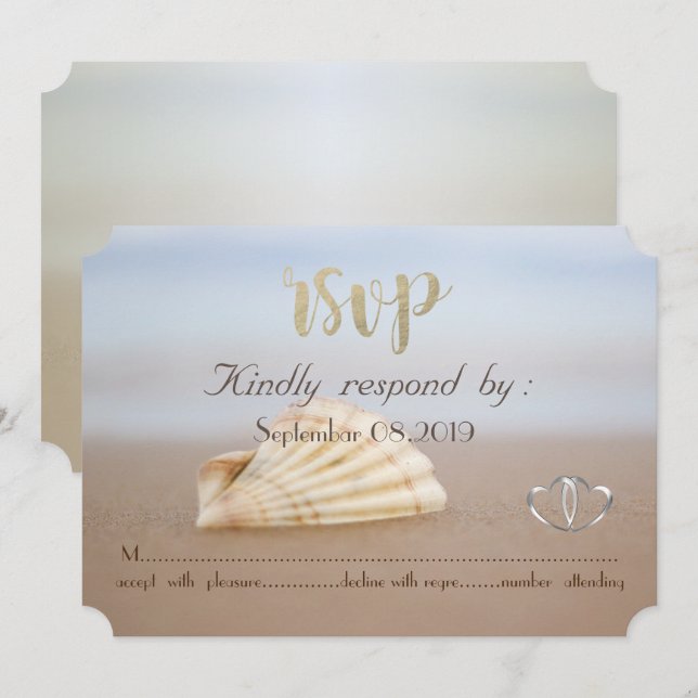 Strandsnigelskal, Hjärtan RSVP Inbjudningar (Fram/baksida)