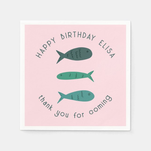 Strandsoaré FÖDELSEDAGSFEST Cute Fishes SPECIALTIL Pappersservett (Framsidan)