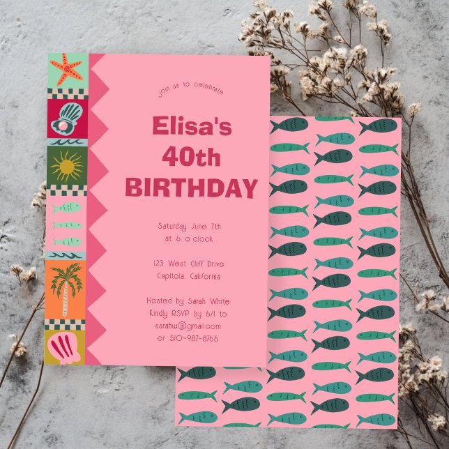 Strandsoaré Födelsedagsfest Modern Söt Anpassad Inbjudningar (Seaside Soiree BIRTHDAY PARTY Modern Cute CUSTOM Invitation
)