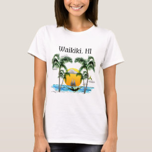 Strandsolnedgång Waikiki Hawaii T Shirt