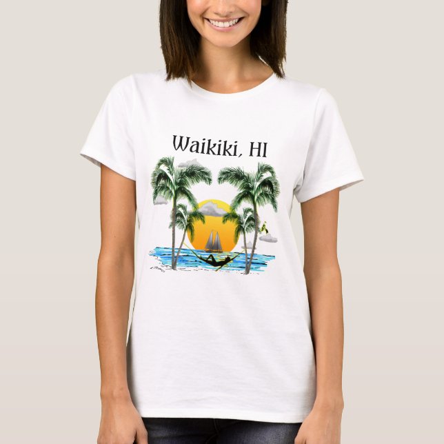 Strandsolnedgång Waikiki Hawaii T Shirt (Framsida)