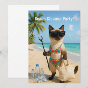Strandstädningsparty med Siamese   Inbjudningskort