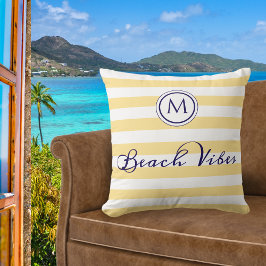 Strandstämning Gul Randig Monogrammerad Sommar Kudde