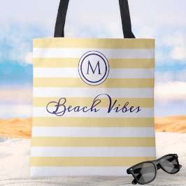 Strandstämning Gul Vit Randig Kust Monogram Tygkasse