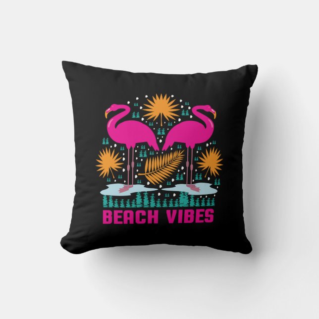 Strandstämning Rosa Flamingo Design Kudde (Framsida)