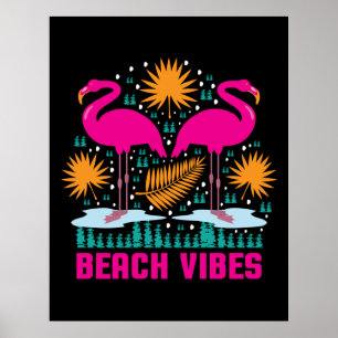 Strandstämning Rosa Flamingo Design Poster