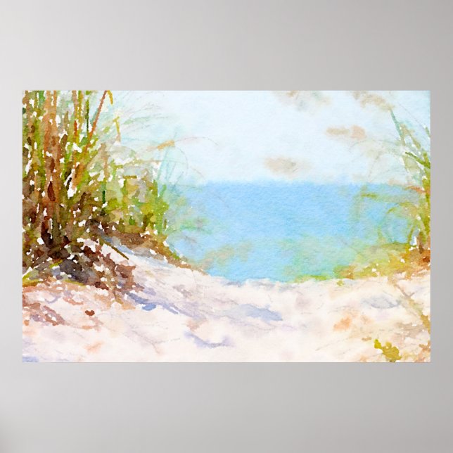 Strandstig Ocean Gräs Akvarell Poster (Framsidan)