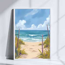 Strandstig | Ocean Kustmålad i Vattenfärg Poster
