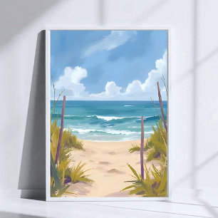 Strandstig Ocean Kustmålad i Vattenfärg Poster