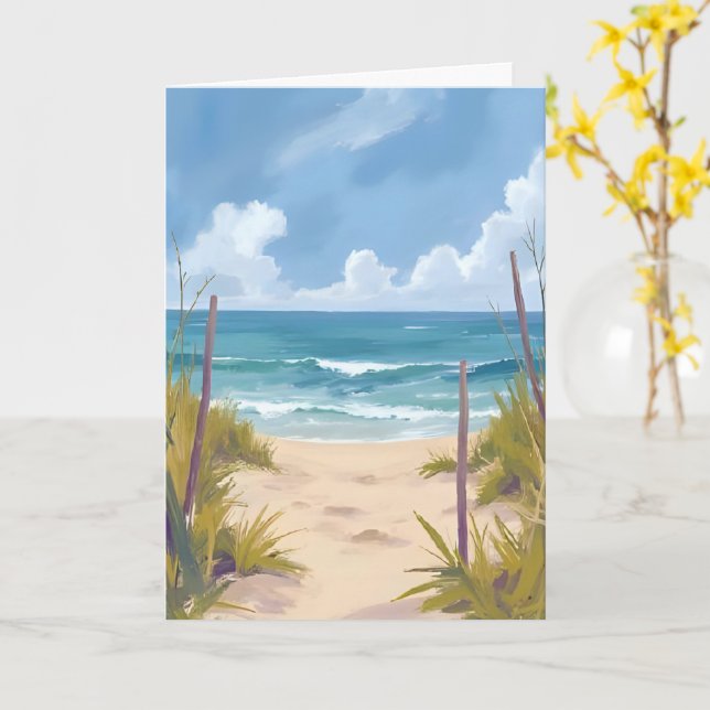 Strandstig | Ocean Vattenfärg Kustmålad Kort (Gul blomma)