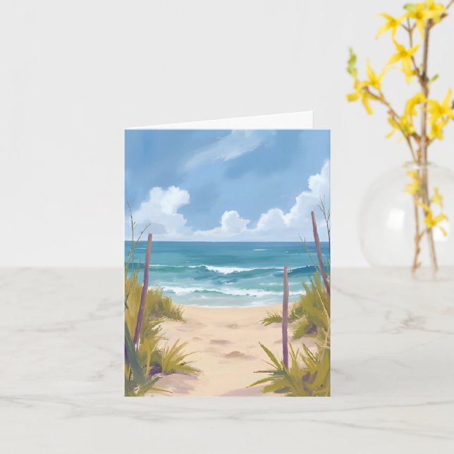 Strandstig | Ocean Vattenfärg Kustmålad Kort (Gul blomma)