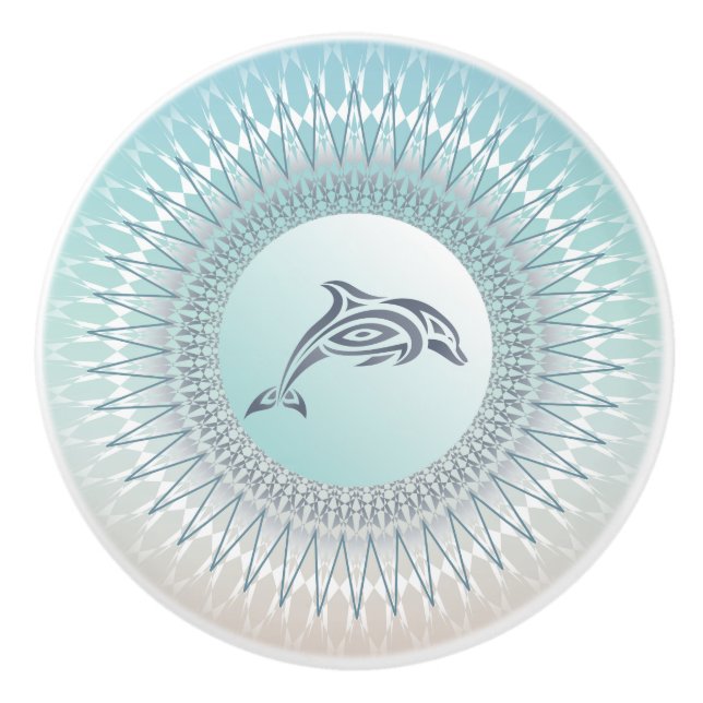 Strandstil Delfin Mandala | Keramisk Kustknapp Knopp (Framsidan)