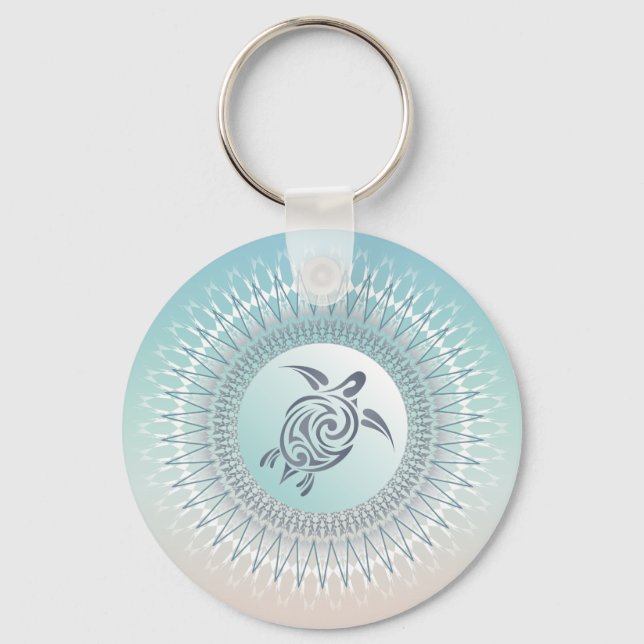 Strandstil Sköldpadda och Mandala Marin Nyckelring (Framsida)
