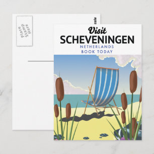 Strandstranden Scheveningen i Nederländerna poster Vykort