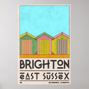 Strandstugeväggkonst Brighton Seaside Row - Mitten Poster