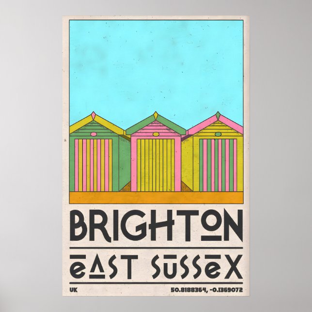 Strandstugeväggkonst Brighton Seaside Row - Mitten Poster (Framsidan)