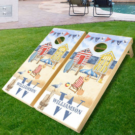 Strandstugor Sommar Hav Akvarell Monogram Namn