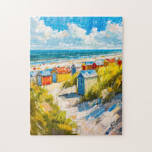 Strandstugor vid havet i Holland Målning Pussel (Vertikal)
