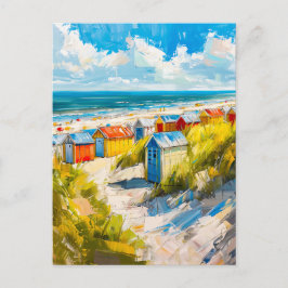 Strandstugor vid havet i Holland Målning Vykort