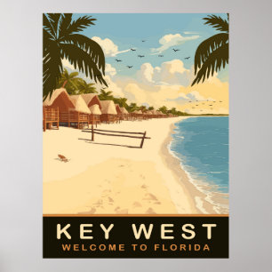 Strandstugor vid Key West, Florida, Vintage Resor Poster