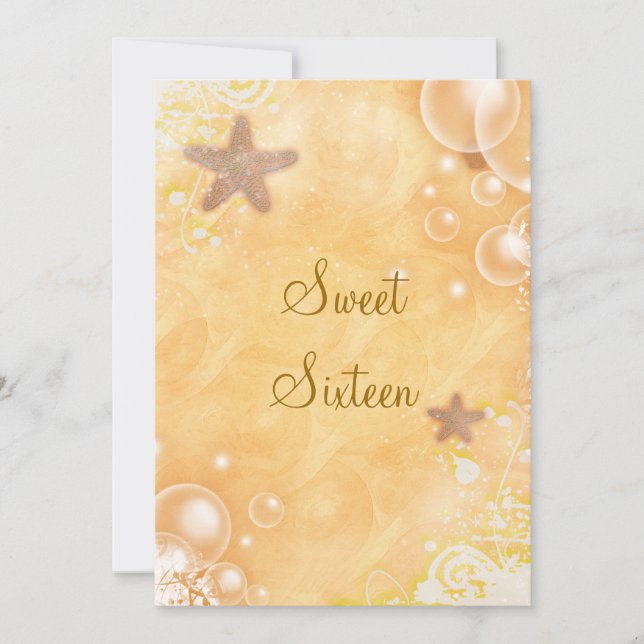 Strandtema bröllop födelsedagsfest korall inbjudningar (Framsida)