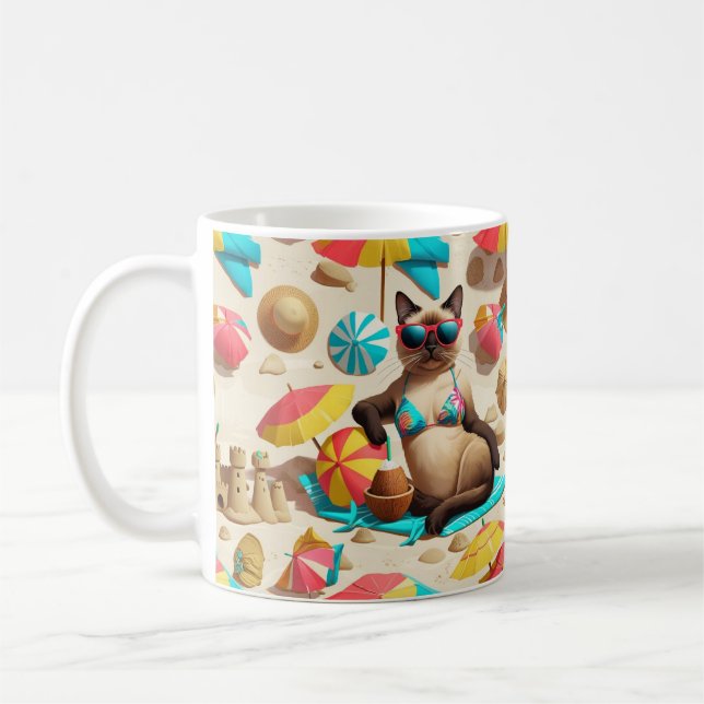 Strandtema för Siamkattsälskare Party Kaffemugg (Vänster)