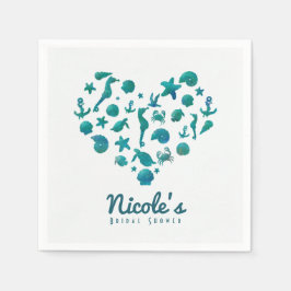 Strandtema Teal Vattenfärg Modern Chic Fest Pappersservett