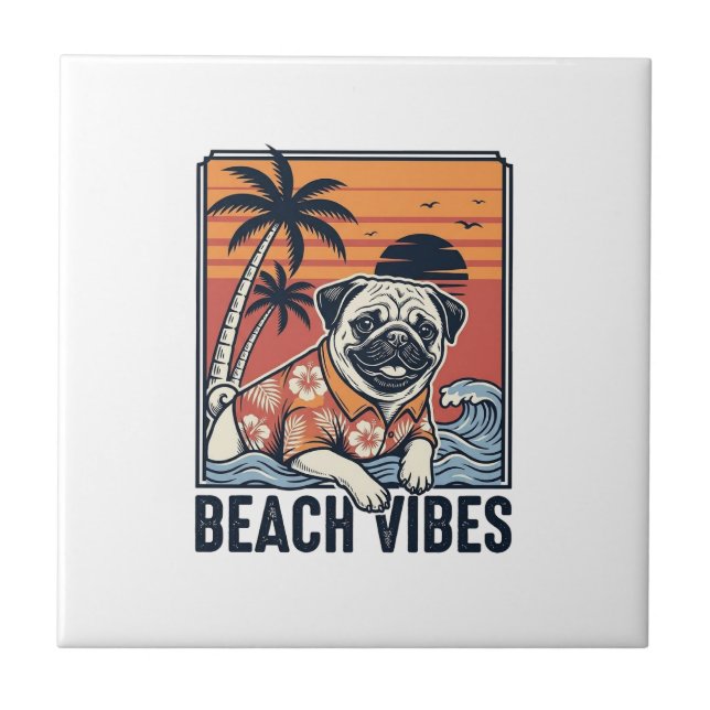 Strandvibbar Pug Vintage Gravyr Design_1 Kakelplatta (Framsidan)
