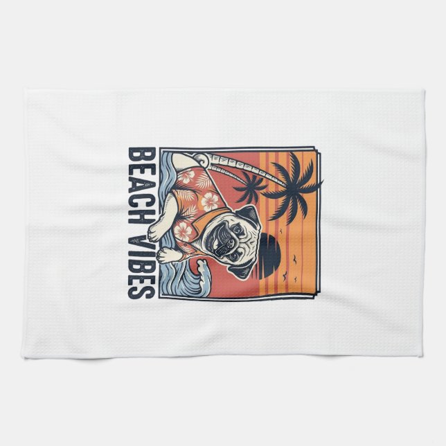 Strandvibbar Pug Vintage Gravyr Design_1 Kökshandduk (Horisontell)