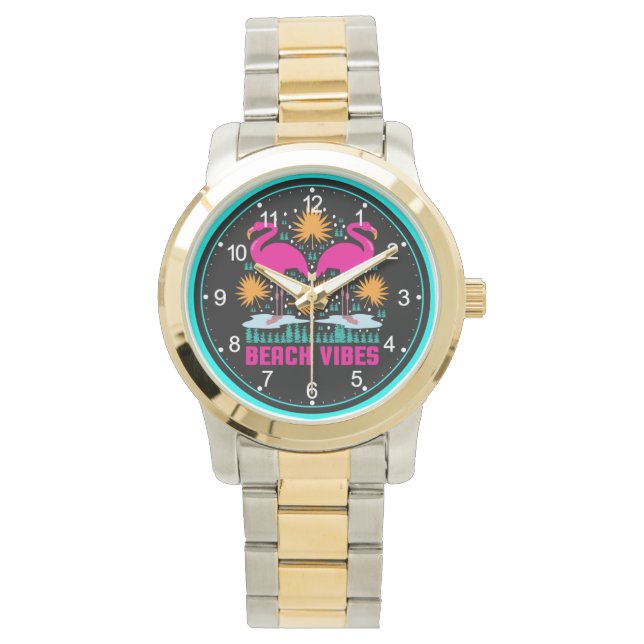 Strandvibbar Rosa Flamingodesign Armbandsur (Framsida)