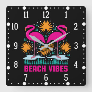 Strandvibbar Rosa Flamingodesign Fyrkantig Klocka