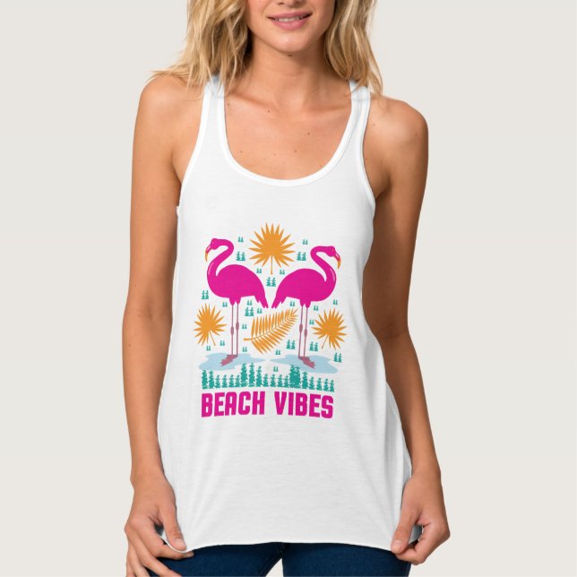 Strandvibbar Rosa Flamingodesign Linne Med Racerback (Framsida)