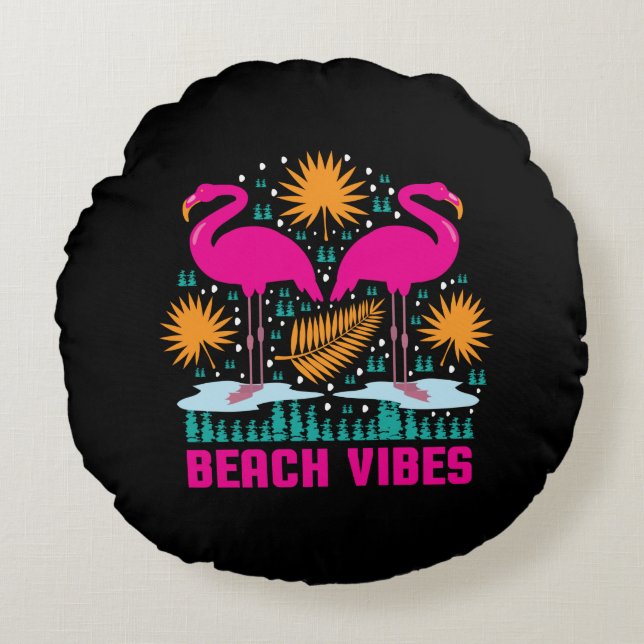 Strandvibbar Rosa Flamingodesign Rund Kudde (Framsidan)