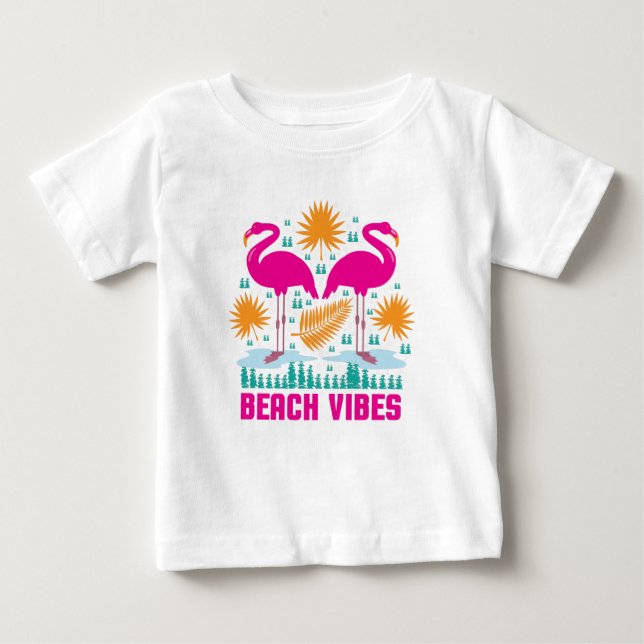Strandvibbar Rosa Flamingodesign T Shirt (Framsida)