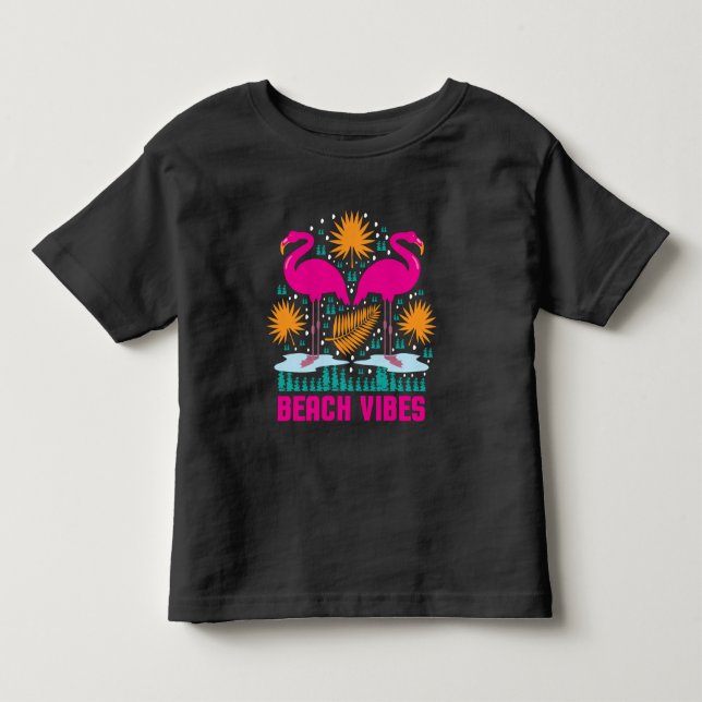 Strandvibbar Rosa Flamingodesign T Shirt (Framsida)