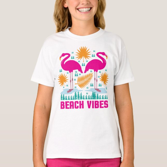 Strandvibbar Rosa Flamingodesign T Shirt (Framsida)