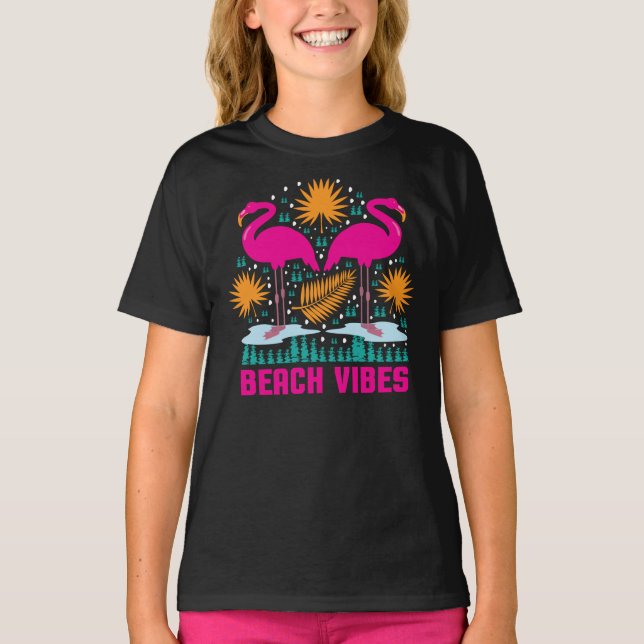 Strandvibbar Rosa Flamingodesign T Shirt (Framsida)