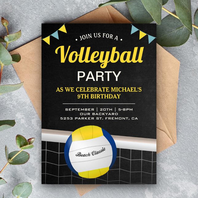 Strandvolleybollfödelsedagsfest Inbjudningar (Skapare uppladdad)