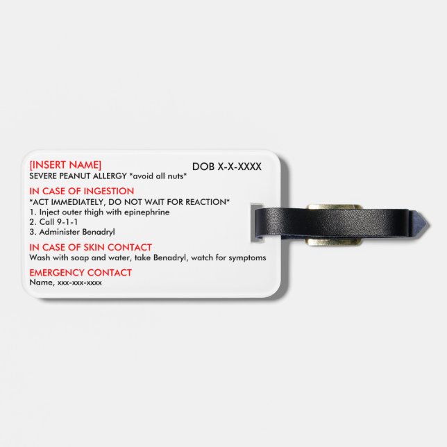 Sträng allergilegitimation- & ISmärkre Bagagebricka (Baksida Vågrät)