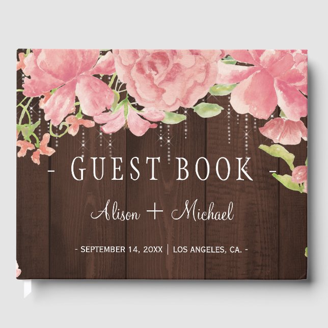 Sträng för blommigt av Rustik chic ljus bröllop Gästböcker (Framsida)