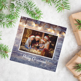 Sträng Light Rustic Wood Photo Helgdag Card Julkort
