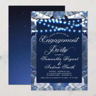 Sträng ljus Blue Elegant Förlovning Inbjudningar