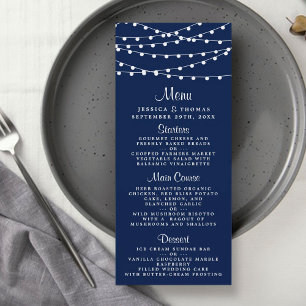 Sträng Ljus på menyn Navy Blue Bröllop Reklamkort