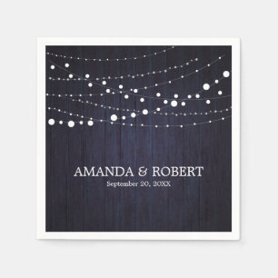 Sträng Ljus på Rustic Wood Bröllop Blue Pappersservett