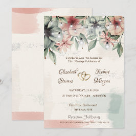 Sträng Ljus,Penseldrag,Blommigt Bröllop Inbjudningar